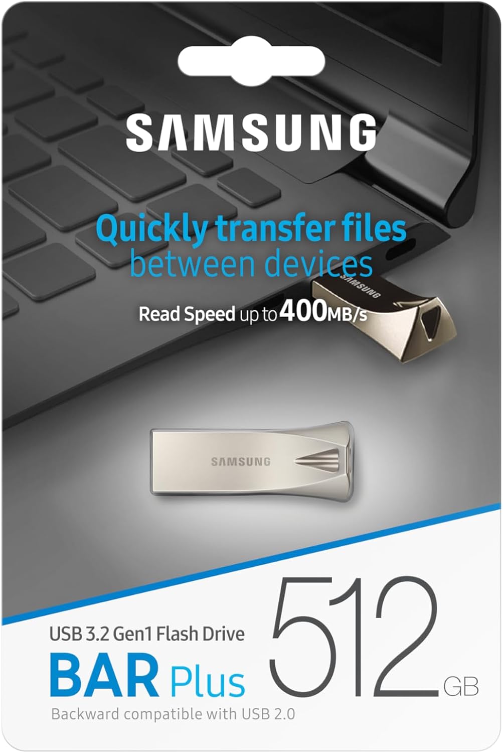 Samsung USB 3.2 Gen1 Bar Plus Flash Drive, Champagne Silver, 512GB